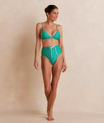 The Lace-Up High Leg High Rise Bikini Bottom - Seaglass Dot